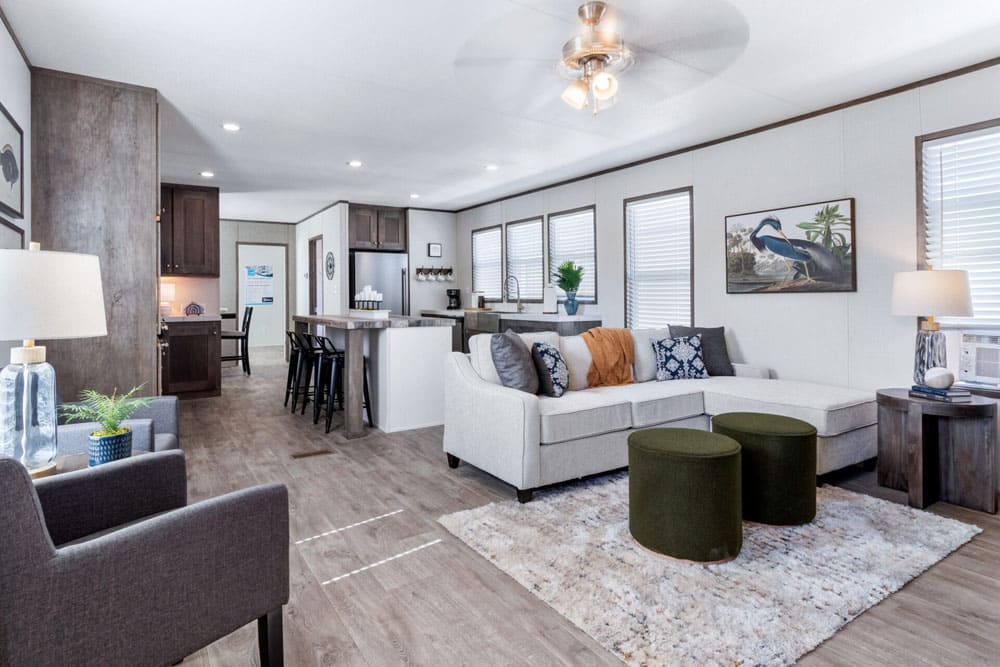 Bright living room in The Wilson manufactured home