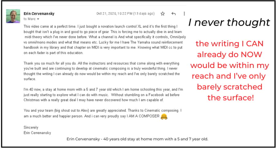 Erin Cervenansky testimonial email