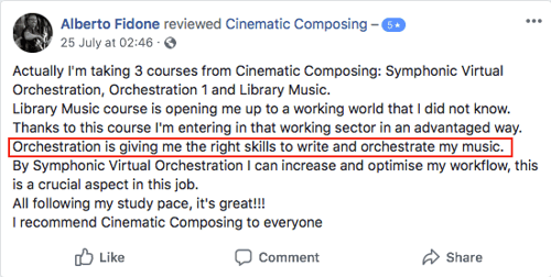 Facebook review from a Cinematic Composing student