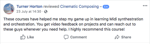 Facebook review from a Cinematic Composing student