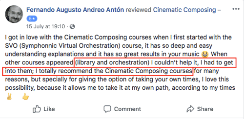 Facebook review from a Cinematic Composing student