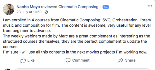 Facebook review from a Cinematic Composing student