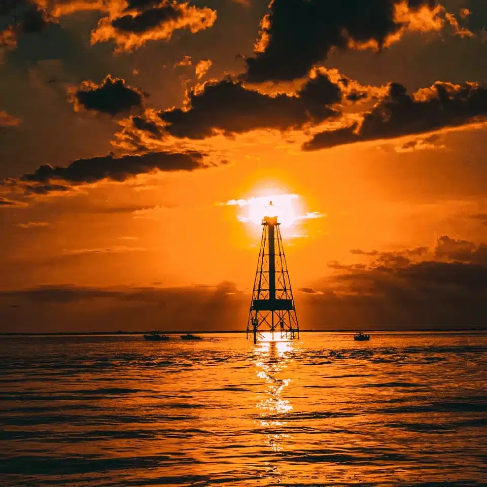 Sunset over the water near Alligator Reef Lighthouse