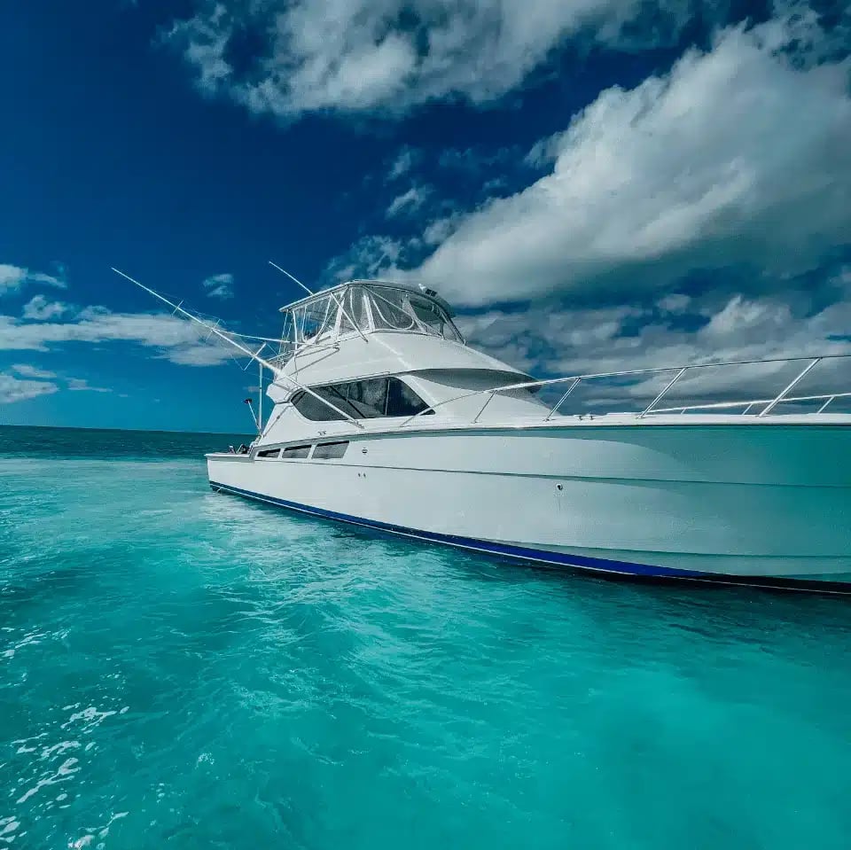 The Four Aces luxury yacht on turquoise water