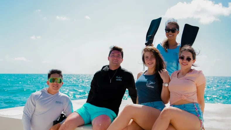 A family in a fishing boat in Islamorada