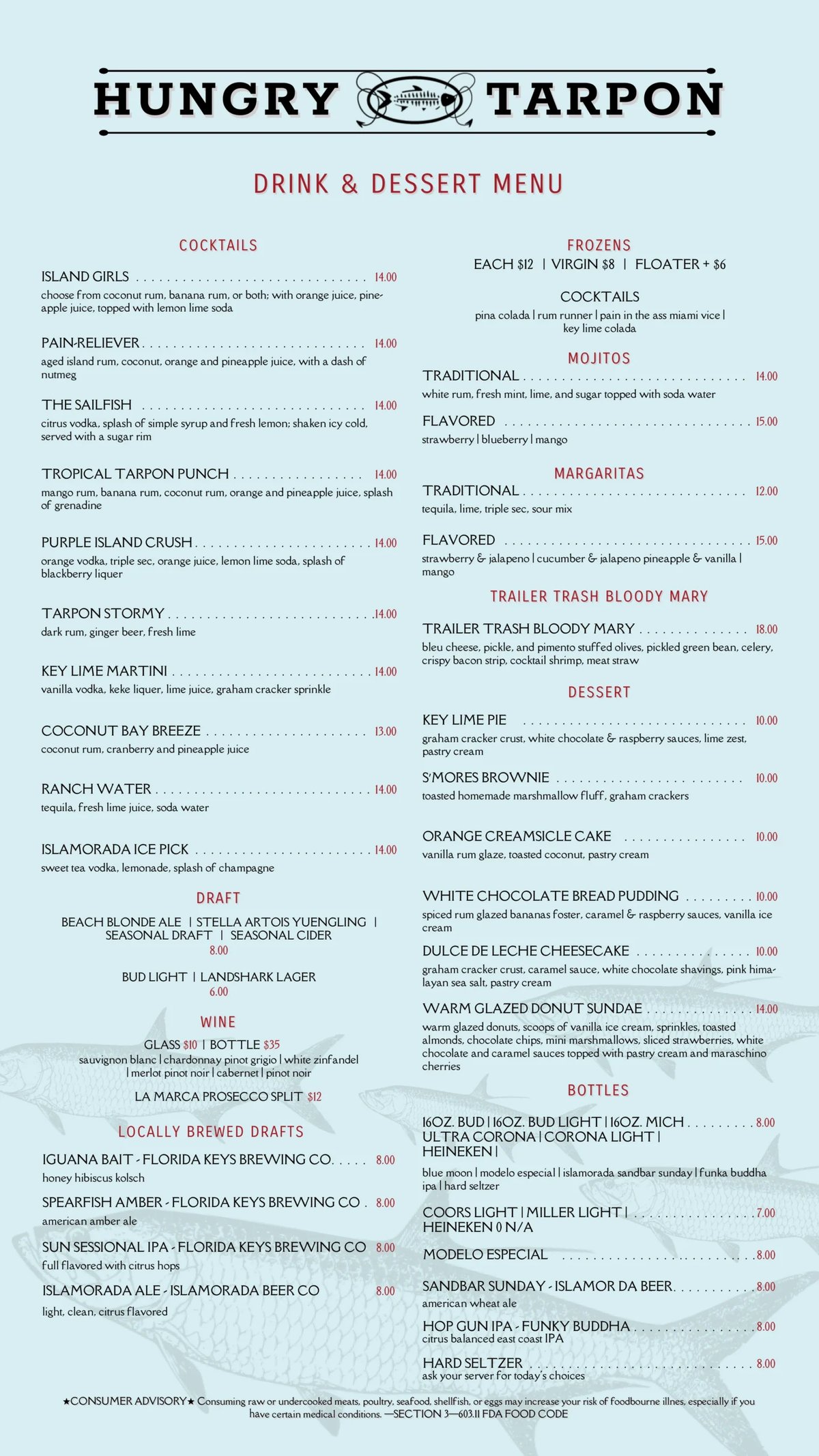 Hungry Tarpon menu