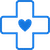 A blue medical cross icon with a heart in the center.