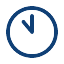 A blue clock icon showing the time as approximately 1:00.