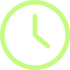 A simple green circular clock icon with hour and minute hands pointing to 2 and 12, respectively, on a transparent background.