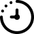 Black and white icon of a clock showing 2 o’clock, with three dots forming a partial circle on the top left, suggesting the concept of time or a timer.