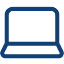 Simple blue outline icon of an open laptop, viewed from the front, with no visible details on the screen or keyboard.