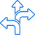 Blue icon of three arrows pointing in different directions: up, left, and right.