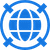 A blue abstract circular design with geometric patterns and shapes.