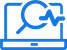 Blue icon of a laptop with a magnifying glass and a plus symbol on the screen, indicating search or zoom in.