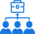 Blue icon showing a hierarchy with a central figure connected to three subordinate figures.