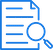 Blue icon of a document with lines of text and a magnifying glass overlay, signifying document review or search.