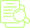 Icon of a document with text lines and a magnifying glass over it, representing document search or analysis.