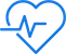 Blue heart icon with an EKG line running through it, symbolizing health or medical care.