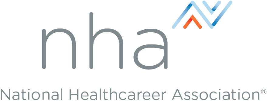 National Healthcareer Association (NHA) logo with a stylized blue and orange design above the text.