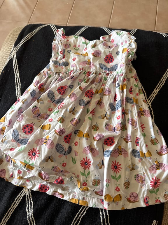 Mothercare — Mothercare White Bugs & Butterflies Print Dress - Girls 3Y (Size 3Y, Good)