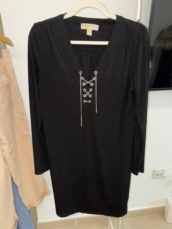 Michael Kors — MICHAEL Michael Kors Black Chain-Link Lace-Up Dress (Size Us M, Fair)