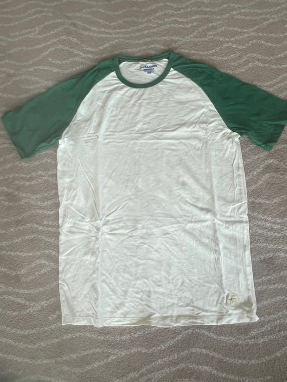 Jack & Jones — Jack & Jones Men's White & Green Raglan T-Shirt XXL (Size XXL, Good)