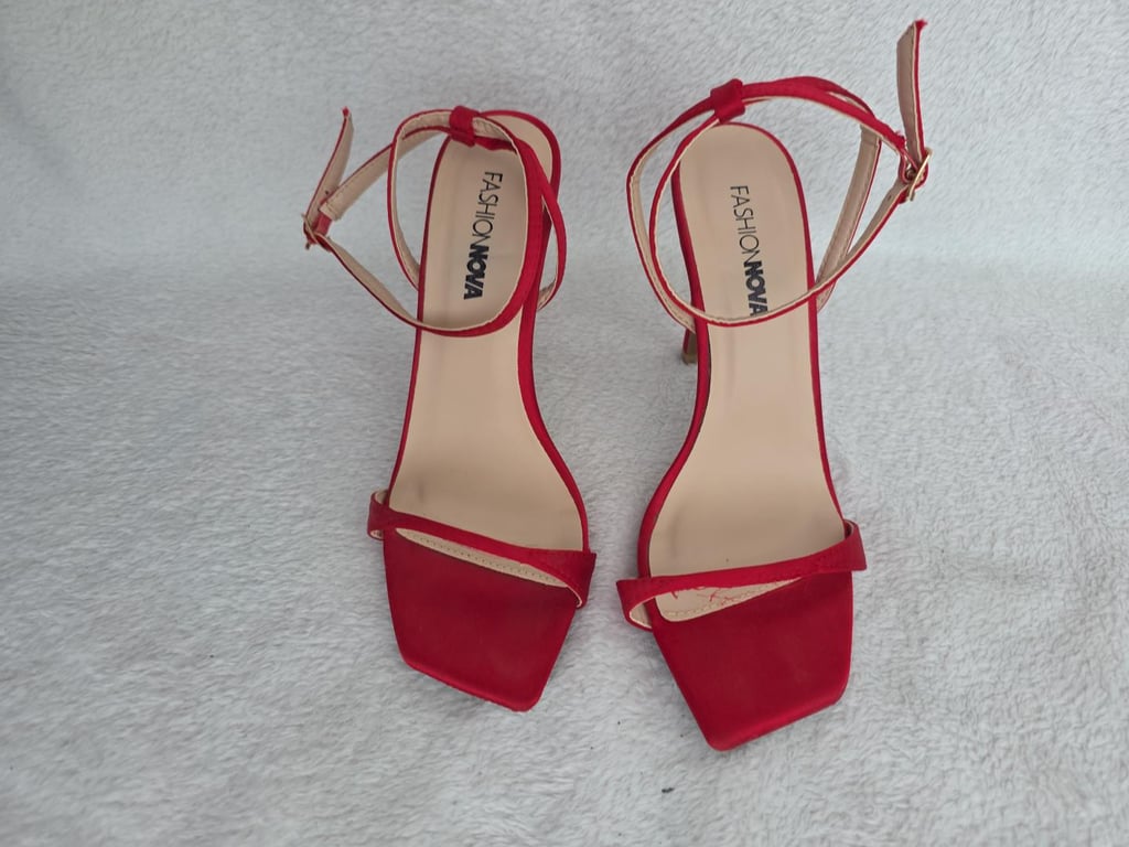 Fashion Nova — Fashion Nova Red Satin Stiletto Ankle Strap Sandal (Size EU 37, Good)
