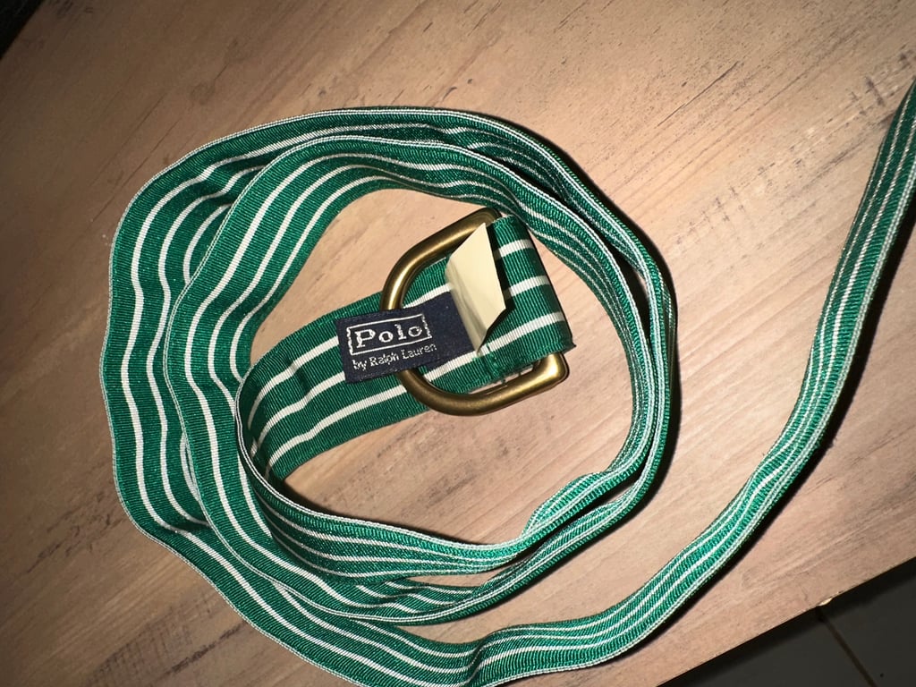 Ralph Lauren — Ralph Lauren Green & White Striped D-Ring Belt (Size 37”, Good)