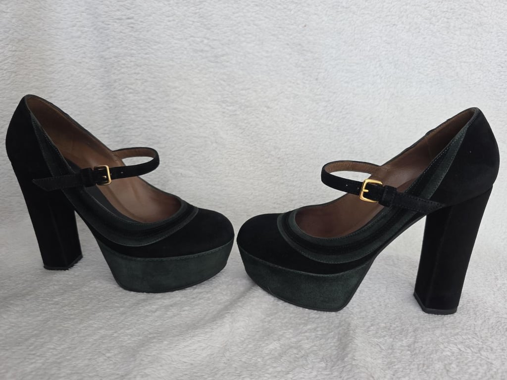 Marni — Marni Black&Forest Green Suede Platform Mary Jane Heel (Size EU 36, Good)