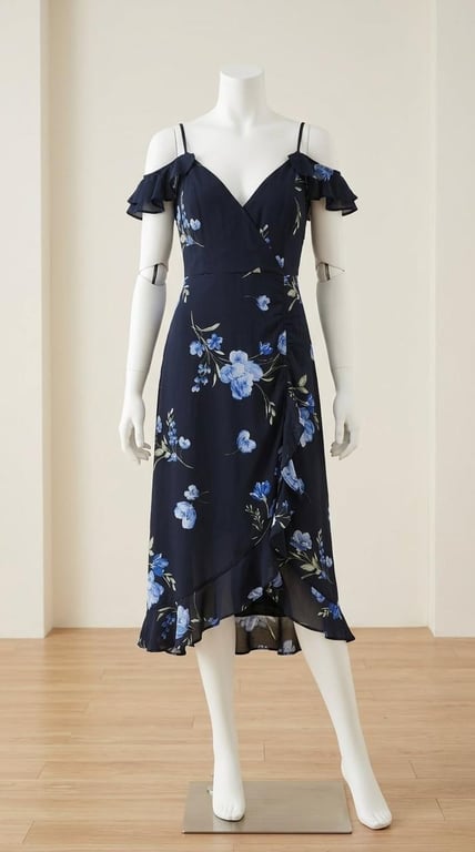 Forever 21 — Forever 21 Blue Floral Ruffle Wrap Dress (Size s, Like new)