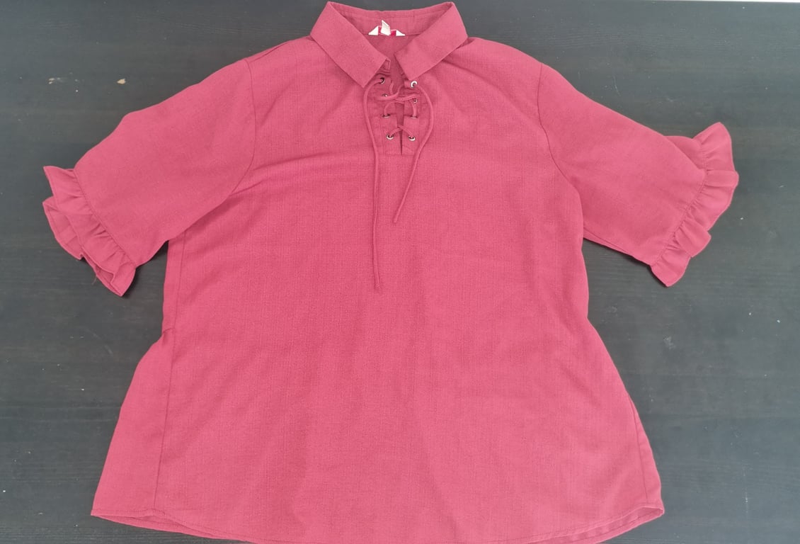 Reo — Reo - Womens Burgundy lace-up ruffle sleeve top (Size 10, Good)
