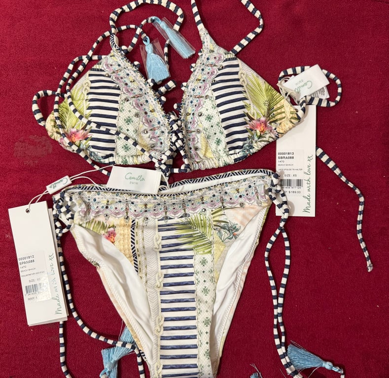 CAMILLA — CAMILLA beach shake lace UP SLIDE TRI HALTEr and regular pan (Size XS, New with tags)