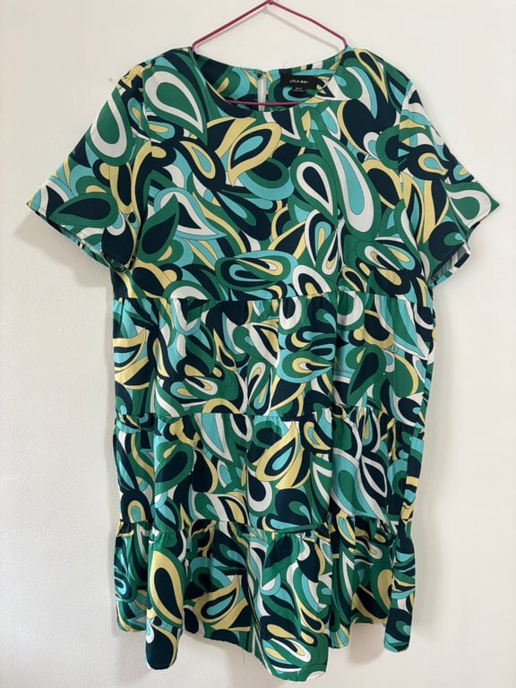 Lola May — Lola May Abstract Print Tiered Dress (Size L, Good)