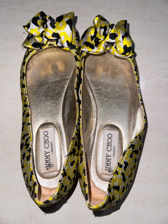 Jimmy Choo — Jimmy Choo Yellow & Black Patterned Ballet Flats (Size EU 37, Fair)