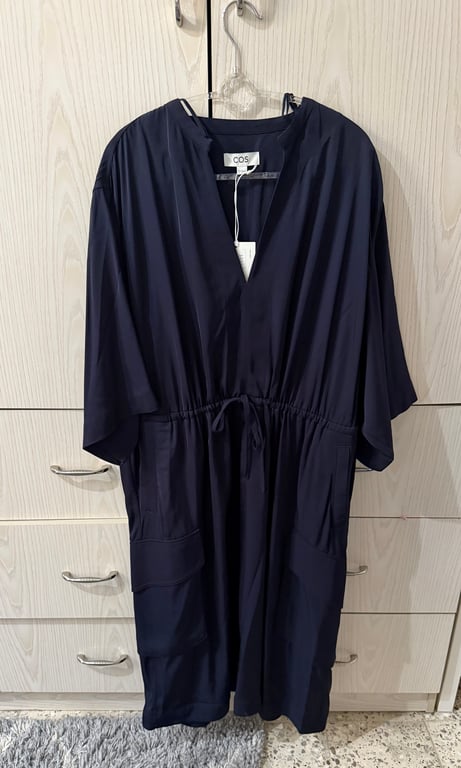 COS — COS Navy Blue Drawstring Midi Dress UK 14 (Size UK 14, New with tags)