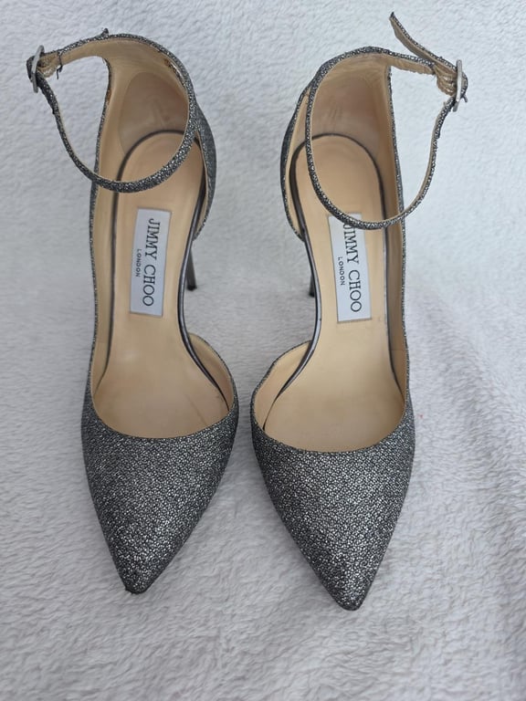 Jimmy Choo — Jimmy Choo Gunmetal Anthracite Ankle-Strap Heels (Size EU 36, Good)