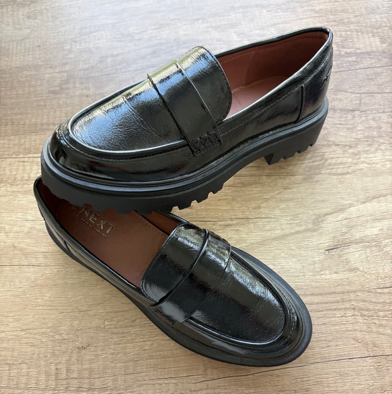Next — Next Black Patent Chunky Loafers, Size 37 (Size 37, Like new)