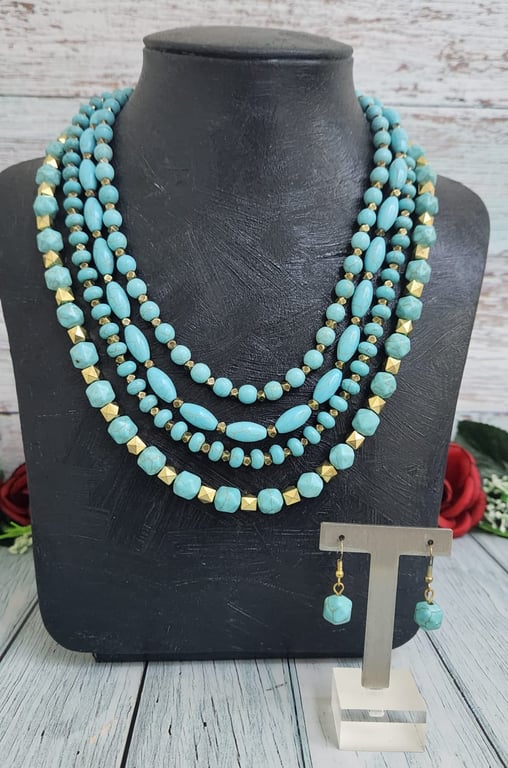 Hajmaal — vintage tourqoise stone necklace and earring set. (Size One Size, New without tags)