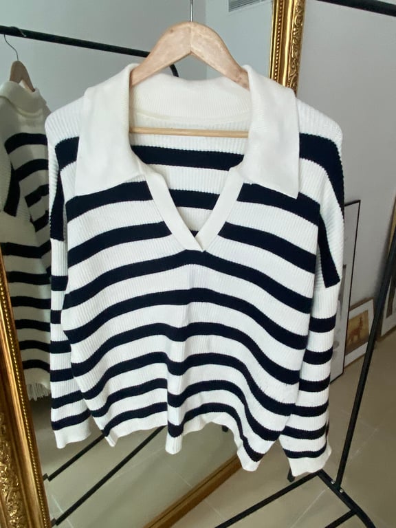 Mango — Mango Striped Knit Polo Top (Size XL, Like new)