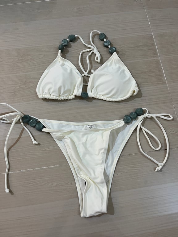 Shein — Shein White Beaded Triangle Halter Bikini Swimsuit M (Size M, New with tags)