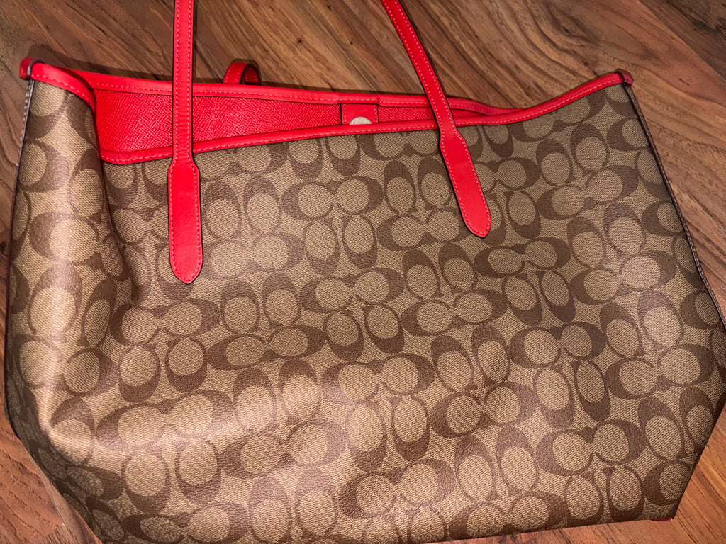 Coach — Coach Monogram Canvas & Red Leather Tote Bag (Good)