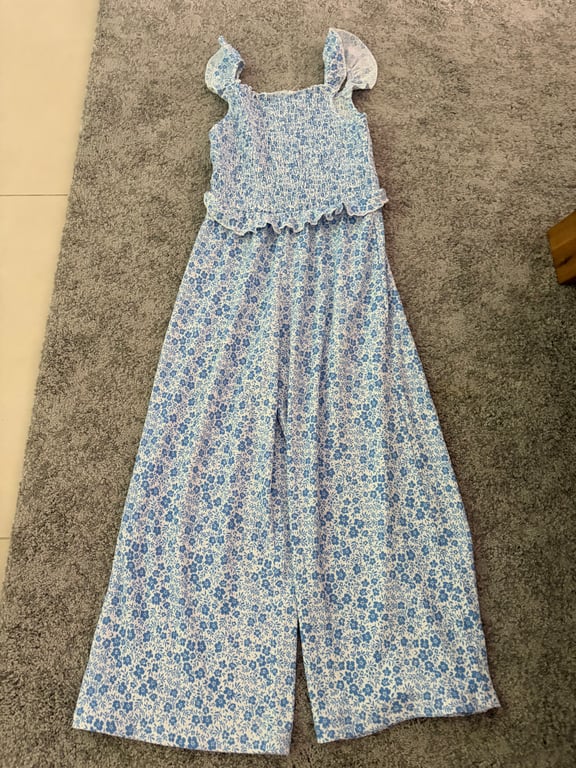 Next Kids — Next Kids Blue Floral Shirred Jumpsuit (Size 9Y, Good)