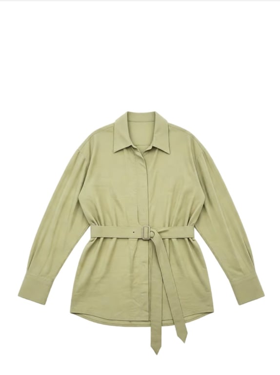 Shein — Shein Belted Long-Sleeve Collared Top (Size M, Good)