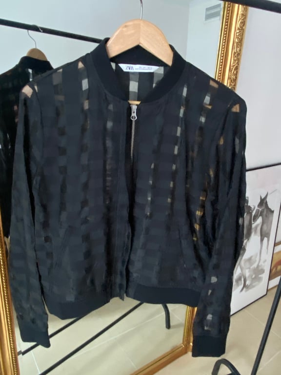 Zara — Zara Black Sheer Bomber Jacket (Size L, Good)