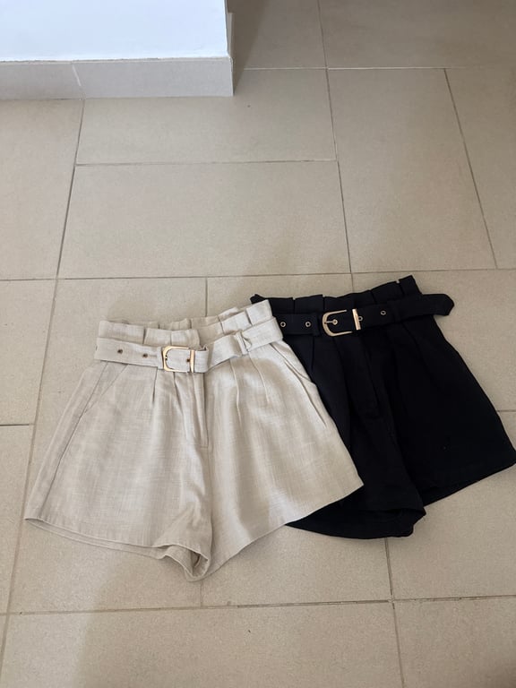 Runaway — Runaway High-Waisted Belted Shorts - Black & Beige (Size S, Like new)