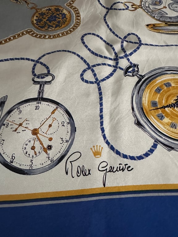 Rolex — Vintage Rolex Geneve Pocket Watch Print Silk Scarf (Size 34”x34”, Good)