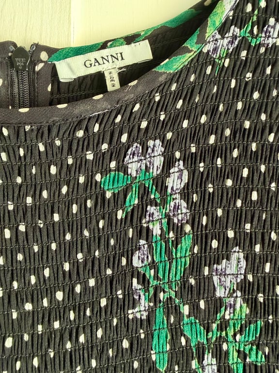 Ganni — GANNI black polka dot & floral maxi dress (Size 40, Like new)