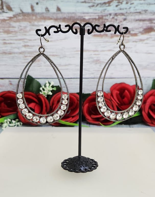 Hajmaal — antiqued gunmetal crystal earrings. (Size One Size, New without tags)