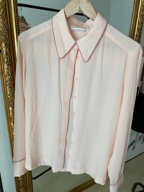 Mango — Mango Pink Collared Long Sleeve Blouse XL (Size XL, Good)