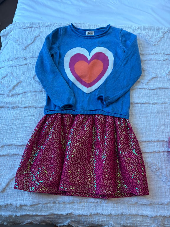 Hatley — Hatley Sequin Heart Dress - Blue & Pink (Good Condition) (Size 7Y, Good)